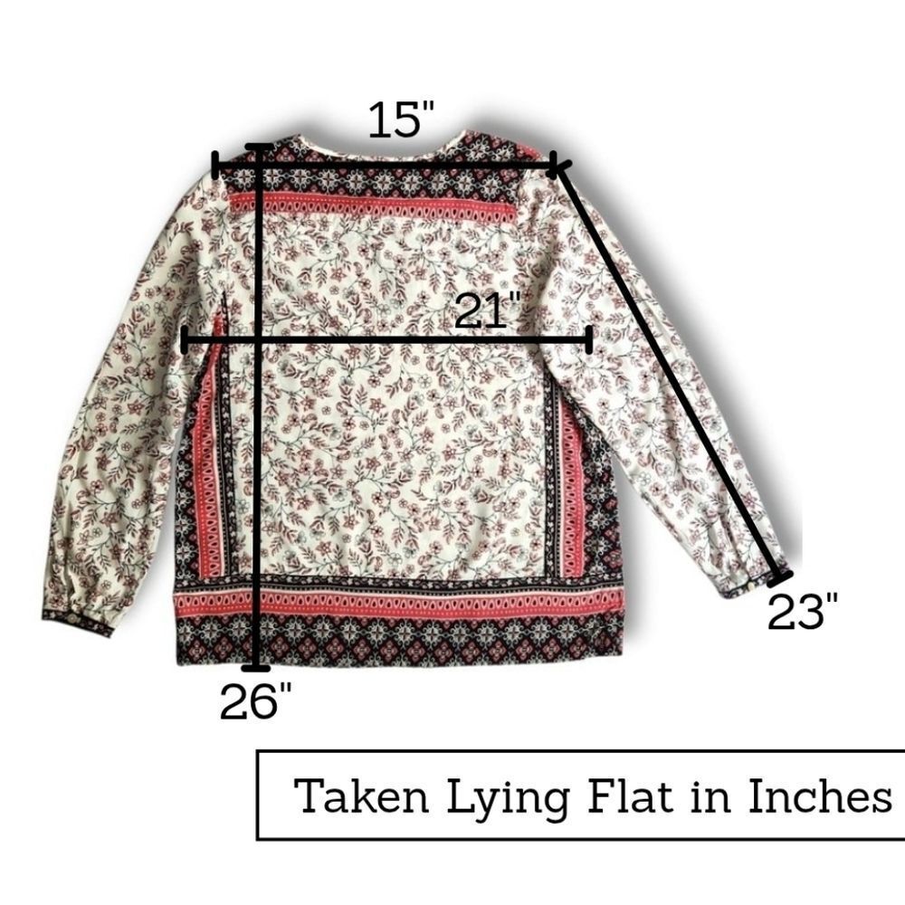 J. Jill Women Tunic Blouse Top Neck Floral White Pink Long Sleeve Size M - Picture 12 of 13